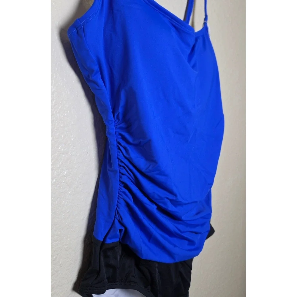B2PRITY Women Royal Blue Black Ruched One Piece Swimsuit Padded, SM, NWT